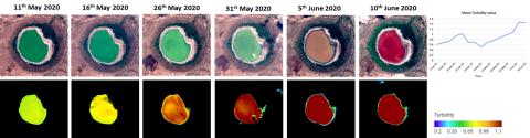Image of Space based observation on changing colours of Lonar Lake