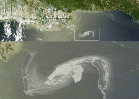 Image of Oil spill in Gulf of Mexico as shown by Moderate Resolution Imaging Spectro radiometer (MODIS) on NASA's Terra Satellite