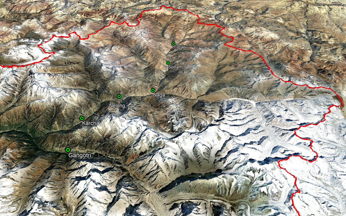 Image of Field Survey for soil sampling conducted (April, 2023) to south-west of Gangotri Glacier (covering Karcha, Nelong,, Naga, Sonam and Tirpani located close to the Indo-Tibet border) at elevation ranges from 3500 to 4500m msl for estimating soil erosion rate based on Radiotracer (Fallout Radionuclides 137Cs) technique under EOAM-Phase II Project.